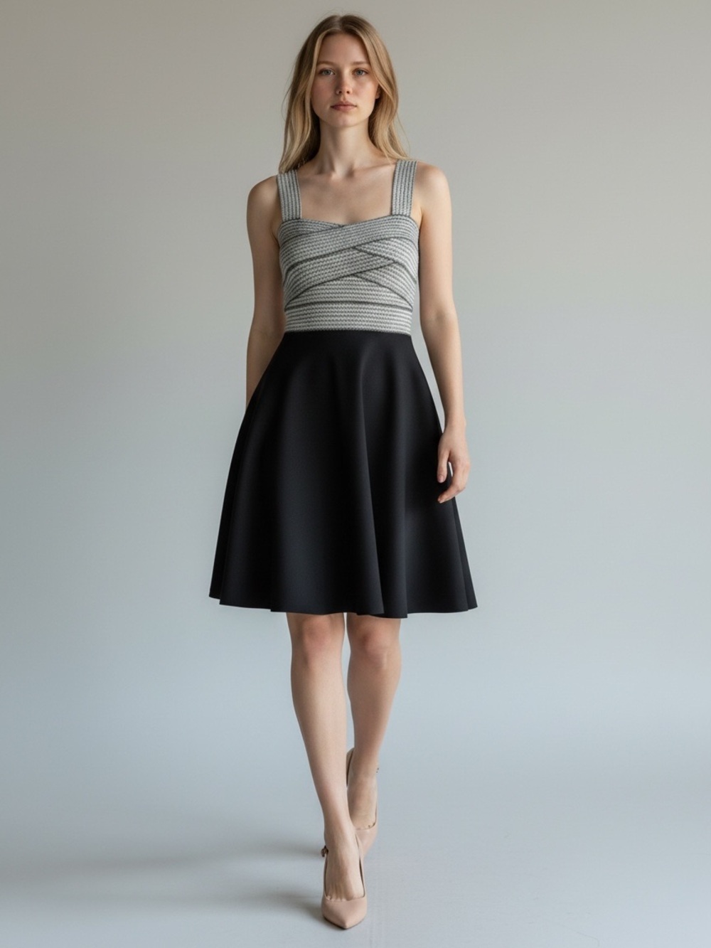 Rickiβs Black and White Fit & Flare Skater Dress Sweetheart Neck Size 0